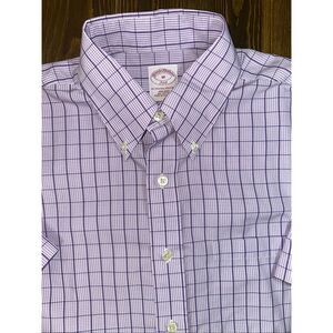 Brooks Brothers 346 Button Up Dress Shirt Plaid Short Sleeve Mens Size Medium